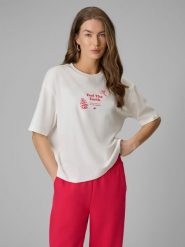 4F T-shirt regular z nadrukiem damski - biały M. Białe t-shirty damskie 4f, m, bez wzorów, z dzianiny, bez kołnierzyka. Za 79.99 zł.