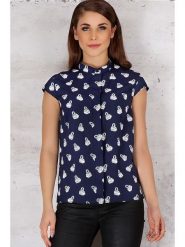 INFINITE YOU Koszulka w kolorze granatowo-białym rozmiar: XL. Niebieskie bluzki damskie Infinite You, xl, bez wzorów, bez kołnierzyka, bez ramiączek. Za 39.49 zł.