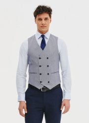 PAKO LORENTE - Dwurzędowa kamizelka męska w pepitkę. Niebieskie kamizelki męskie Pako Lorente, m, z elastanu. Za 499.99 zł.