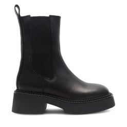 Sztyblety GINO ROSSI. Czarne botki damskie Gino Rossi, bez obcasa, na słupku, bez zapięcia. Za 429.99 zł.