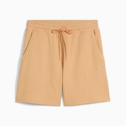 Spodenki damskie Puma HER HIGH-WAIST 68506263. Brązowe szorty damskie Puma, bez wzorów, z bawełny, eleganckie, z podwyższonym stanem. Za 127.15 zł.