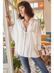 Olalook Bluzka w kolorze białym rozmiar: M. Białe bluzki damskie Olalook, m, bez wzorów, bez kołnierzyka, bez ramiączek. Za 63.45 zł.