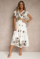 Biało-Czarna Sukienka z Wiskozy Ozdobiona Paskiem i Haftem Nilorelle. Białe sukienki damskie Renee, na co dzień, l, bez wzorów, z wiskozy, boho, bez kołnierzyka, bez ramiączek, maxi. Za 119.99 zł.