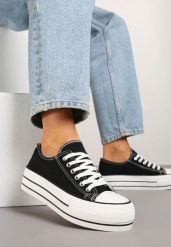 Czarne Klasyczne Trampki na Platformie Zolzeri. Czarne trampki i tenisówki damskie Renee, bez wzorów, z jeansu. Za 34.99 zł.