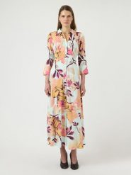 YAS Sukienka w kolorze błękitno-różowym rozmiar: XL. Niebieskie sukienki damskie YAS, na imprezę, s, bez wzorów, z wiskozy, klasyczne, bez kołnierzyka, bez ramiączek, maxi. Za 184.02 zł.