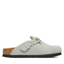 Klapki Birkenstock. Szare klapki damskie Birkenstock, bez wzorów, bez obcasa. Za 764.99 zł.