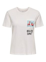 ONLY Koszulka w kolorze białym rozmiar: L. Białe bluzki damskie Only, l, bez wzorów, z bawełny, bez kołnierzyka, bez ramiączek. Za 43.99 zł.