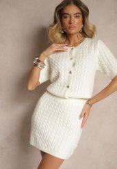 Biała Spódnica Sweterkowa z Wełną High Waist Selzeki. Białe spódniczki damskie Renee, bez wzorów, z wełny, biznesowe, z podwyższonym stanem, mini, koszulowe. Za 99.99 zł.