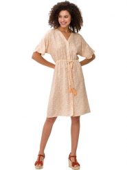 Heine Sukienka w kolorze beżowym rozmiar: 38. Brązowe sukienki damskie Heine, bez wzorów, z wiskozy, bez kołnierzyka, bez ramiączek, midi. Za 60.88 zł.