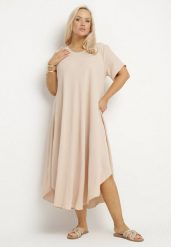 Beżowa Rozkloszowana Sukienka z Bawełną Elzedia. Brązowe sukienki damskie Born2be, na co dzień, xl, bez wzorów, z bawełny, eleganckie, bez kołnierzyka, bez ramiączek, midi, rozkloszowane. W wyprzedaży za 71.99 zł.