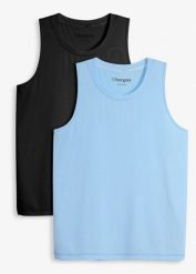 Męski T-shirt sportowy z bawełną, szybkoschnący (2 szt.). Czarne t-shirty męskie bonprix, m, bez wzorów, z bawełny, bez kołnierzyka. Za 119.98 zł.