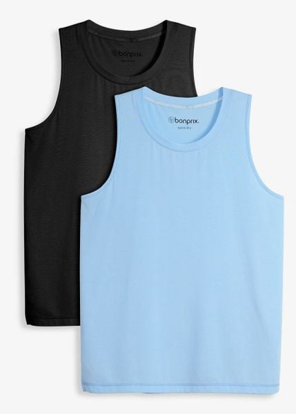 Męski T-shirt sportowy z bawełną, szybkoschnący (2 szt.). Czarne t-shirty męskie bonprix, m, bez wzorów, z bawełny, bez kołnierzyka. Za 119.98 zł.
