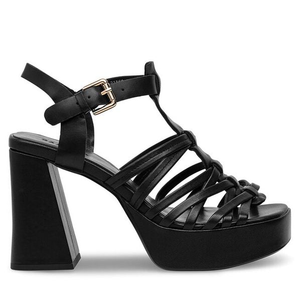 Sandały Badura. Czarne sandały damskie Badura, bez wzorów, bez obcasa, na słupku. Za 299.99 zł.