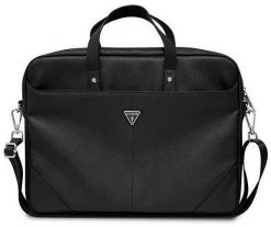Torba Guess Saffiano Triangle Logo Computer Bag 16” czarny. Czarne torby na laptopa damskie Guess, z aplikacjami, ze skóry ekologicznej, z tłoczeniem. Za 309.00 zł.
