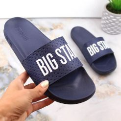 Klapki młodzieżowe piankowe lekkie granatowe Big Star MM274714. Klapki damskie Big Star, bez wzorów, z materiału, bez obcasa. Za 59.99 zł.