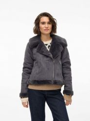 Vero Moda Kurtka "Peggy" w kolorze szarym ze skóry syntetycznej rozmiar: L. Szare kurtki damskie Vero Moda, l, bez wzorów, z futra, bez kaptura. Za 122.96 zł.