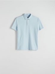 Koszulka polo regular - jasnoniebieski. Niebieskie koszulki polo męskie Reserved, l, bez wzorów, z bawełny, bez ramiączek. Za 79.99 zł.