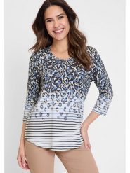 Olsen Koszulka w kolorze granatowo-białym rozmiar: 42. Białe bluzki damskie Olsen, bez wzorów, z bawełny, bez kołnierzyka, bez ramiączek. Za 60.99 zł.