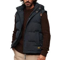 Kurtka bez rękawów z kapturem Superdry Everst. Niebieskie kurtki męskie Superdry., na zimę, s, bez wzorów, z materiału, eleganckie, z kapturem. Za 575.45 zł.