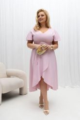 Asymetryczna sukienka Aleta z paskiem w talii w kolorze pudrowego różu PLUS SIZE XXL OVERSIZE WIOSNA. Czerwone sukienki damskie Moda Size Plus Iwanek, do pracy, na wiosnę, plus size, bez wzorów, z elastanu, biznesowe, z asymetrycznym kołnierzem, plus size, bez ramiączek, mini, asymetryczne. Za 329.90 zł.
