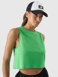 4F Crop-top oversize gładki damski - zielony XS. Zielone topy damskie 4f, xs, bez wzorów, z bawełny, bez kołnierzyka. W wyprzedaży za 29.99 zł.