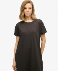 Superdry Midi T-shirt Dress z 100% bawełny – Czarny. Czarne t-shirty damskie Superdry., uniwersalny, bez wzorów, z bawełny, bez kołnierzyka. Za 233.35 zł.