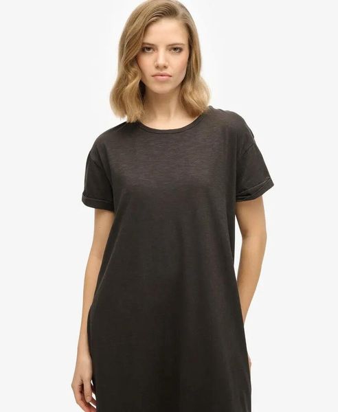Superdry Midi T-shirt Dress z bawełny 100% - Czarny – Black. Czarne t-shirty damskie Superdry., bez wzorów, z bawełny, bez kołnierzyka. Za 223.20 zł.