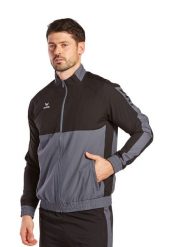 Kurtka prezentacyjna Erima Six Wings. Czarne kurtki męskie Erima, xl, bez wzorów, z materiału, sportowe, bez kaptura. Za 327.99 zł.