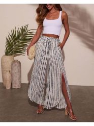 Milan Kiss Spodnie w kolorze niebiesko-białym rozmiar: M. Białe spodnie materiałowe damskie Milan Kiss, bez wzorów, z materiału, z podwyższonym stanem. Za 165.99 zł.