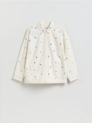 Jeansowa kurtka - złamana biel. Kurtki damskie Reserved, l, bez wzorów, z bawełny, bez kaptura. Za 199.99 zł.