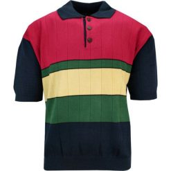 Koszulka POLO, Beżowo-Zielono-Czerwona, Dresowa, Dziergana, Męska, Krótki Rękaw, T-shirt -KINGS. Czerwone koszulki polo męskie Kings, m, bez wzorów, z bawełny, bez ramiączek. Za 64.00 zł.