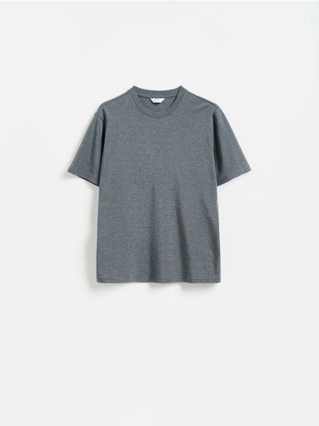T-shirt regular z dodatkiem lyocellu - ciemnoszary. Szare t-shirty męskie Reserved, l, bez wzorów, z dzianiny, bez kołnierzyka. Za 99.99 zł.