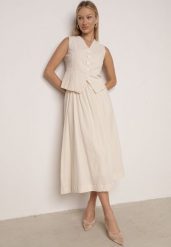 Beżowy Bawełniany Komplet Rozkloszowana Spódnica i Kamizelka Moveina. Brązowe kamizelki damskie Born2be, m, z bawełny. Za 159.99 zł.