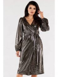 Awama Sukienka w kolorze antracytowym rozmiar: XL. Brązowe sukienki damskie Awama, xl, bez wzorów, z tkaniny, bez kołnierzyka, bez ramiączek, midi. Za 194.99 zł.