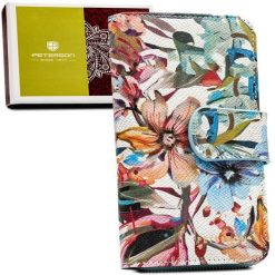 Duży portfel-piórnik damski ze skóry naturalnej w kwiatowy wzór - Peterson. Portfele damskie Peterson, bez wzorów, ze skóry. Za 139.99 zł.