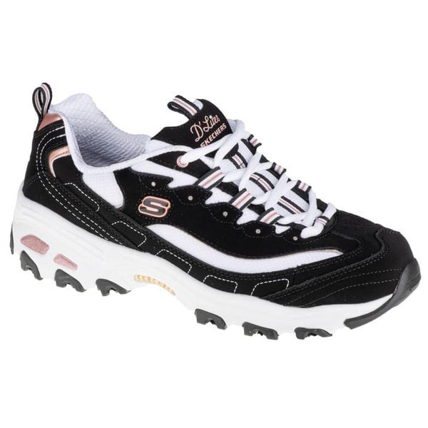 Buty sportowe Sneakersy damskie, Skechers D'Lites Devoted Fan. Czarne buty sportowe na co dzień damskie Skechers, bez wzorów, trekkingowe. Za 320.20 zł.