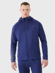 4F Bluza treningowa szybkoschnąca męska - granatowa S. Niebieskie bluzy sportowe męskie 4f, bez wzorów, z dzianiny, sportowe, bez kołnierzyka, bez ramiączek. Za 199.99 zł.