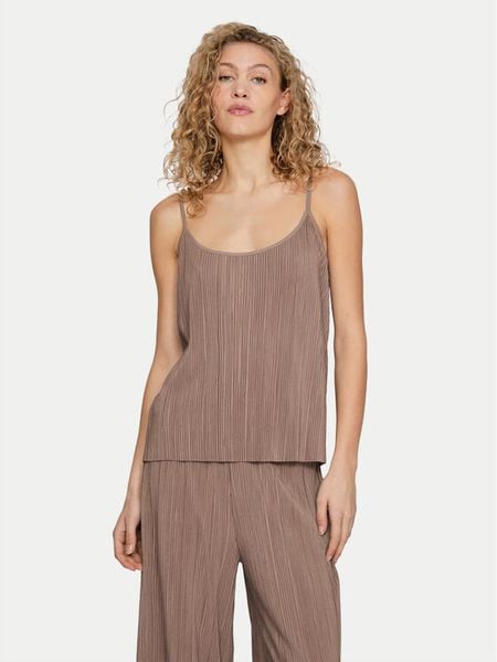 Vila Top Plisa 14096337 Brązowy Relaxed Fit. Brązowe topy damskie Vila, m, bez wzorów, z wiskozy, bez ramiączek. Za 49.99 zł.