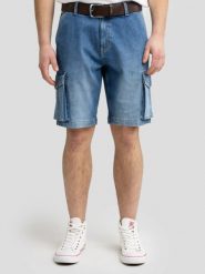 Szorty męskie jeansowe cargo niebieskie Morris 418. Niebieskie szorty męskie Big Star, z denimu, bez kołnierzyka. W wyprzedaży za 159.99 zł.