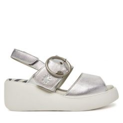 Sandały Fly London. Szare sandały damskie Fly London, bez wzorów, bez obcasa, na koturnie. Za 379.99 zł.