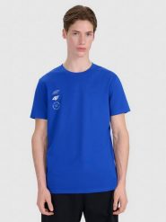 4F T-shirt regular z nadrukiem męski - niebieski XXL. Niebieskie t-shirty męskie 4f, m, bez wzorów, z bawełny, bez kołnierzyka. Za 59.99 zł.