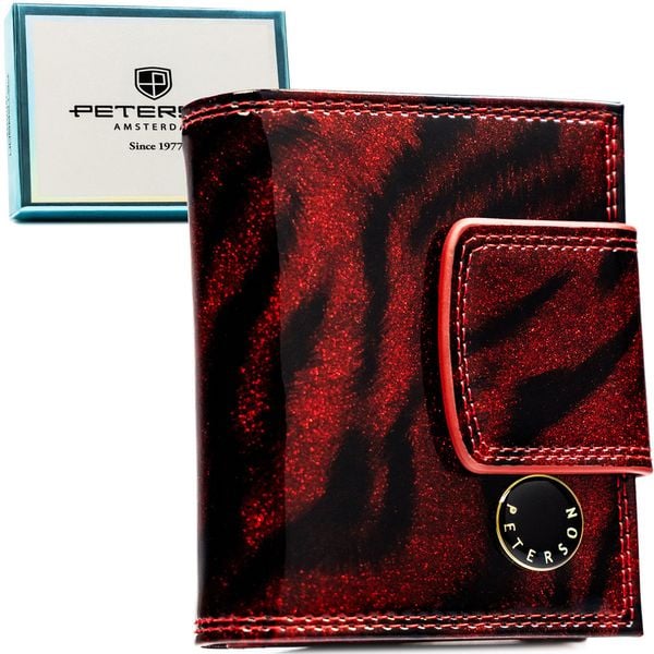 Czerwony, lakierowany portfel damski ze skóry naturalnej i ekologicznej z systemem RFID PTN PS329-TDS Peterson. Czerwone portfele damskie Peterson, bez wzorów, z lakierowanej skóry. Za 114.99 zł.