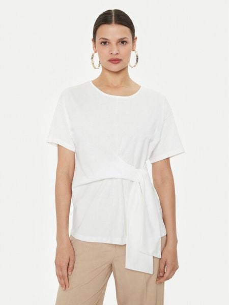 ViCOLO Bluzka UB0283 Biały Regular Fit. Białe bluzki damskie ViCOLO, bez wzorów, z bawełny, bez kołnierzyka, bez ramiączek. Za 109.99 zł.