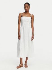 Guess Sukienka letnia W6GK44 W1884 Biały Regular Fit. Białe sukienki damskie Guess, na lato, s, z aplikacjami, z bawełny, bez kołnierzyka, bez ramiączek. Za 694.99 zł.