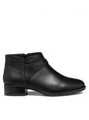 Geox Botki D Felicity D46G1B 04304 C9999 Czarny. Czarne botki damskie Geox, ze skóry, bez obcasa, na płaskiej podeszwie, bez zapięcia. Za 479.99 zł.