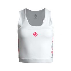 Elegancja i wygoda Eagle Top z krzyżującym się tyłem i oddychającą tkaniną. Białe topy damskie IZAS, bez wzorów, z nylonu, bez kołnierzyka. Za 139.09 zł.