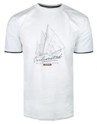 T-Shirt Męski - Biały z Motywem Żaglowca - Pako Jeans. Białe t-shirty męskie Pako Jeans, m, bez wzorów, z bawełny, bez kołnierzyka. Za 69.00 zł.