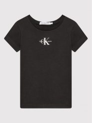 Calvin Klein Jeans T-Shirt Micro Monogram IG0IG01470 Czarny Slim Fit. Czarne koszulki dziewczęce Calvin Klein Jeans, z bawełny. Za 79.99 zł.