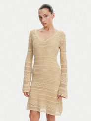 Guess Sukienka dzianinowa W5GK48 Z3E22 Beżowy Slim Fit. Brązowe sukienki damskie Guess, s, z aplikacjami, z dzianiny, bez kołnierzyka, bez ramiączek. Za 299.99 zł.