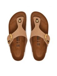 Birkenstock Japonki Gizeh Big Buckle LENB 1024007 Beżowy. Brązowe klapki damskie Birkenstock, bez wzorów, z nubiku, bez obcasa. Za 486.99 zł.